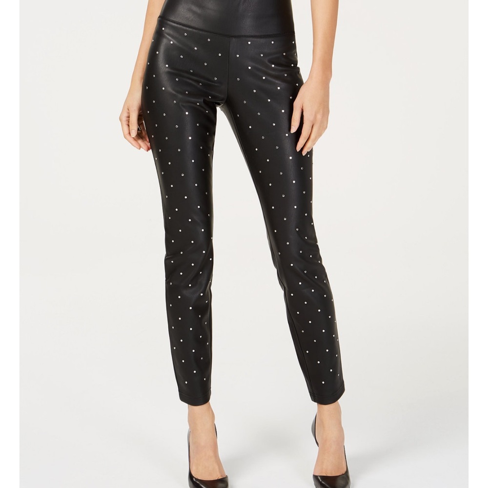 INC International Concepts Studded Faux-Leather Skinny Pants size 10 Black NEW!